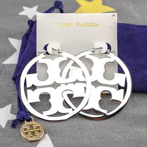 NWT Tory Burch Miller Hoop Earrings in Shiny Polished Silver (Brand New)
